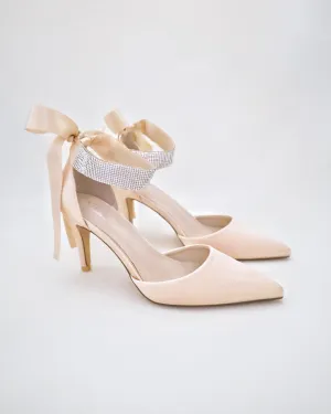 Satin Evening Heels with Rhinestones Strap