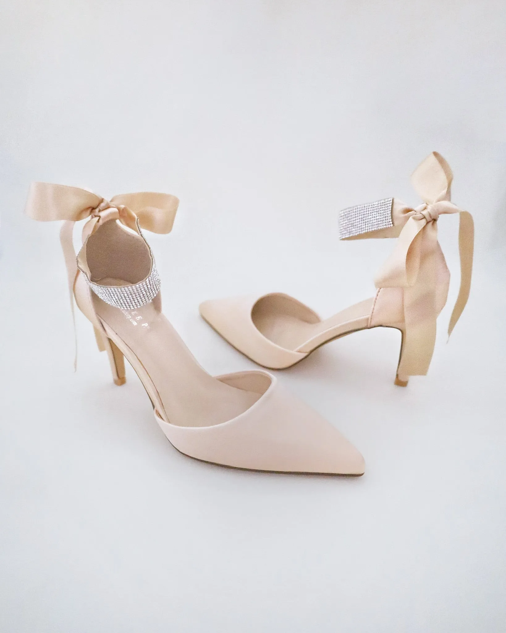 Satin Evening Heels with Rhinestones Strap