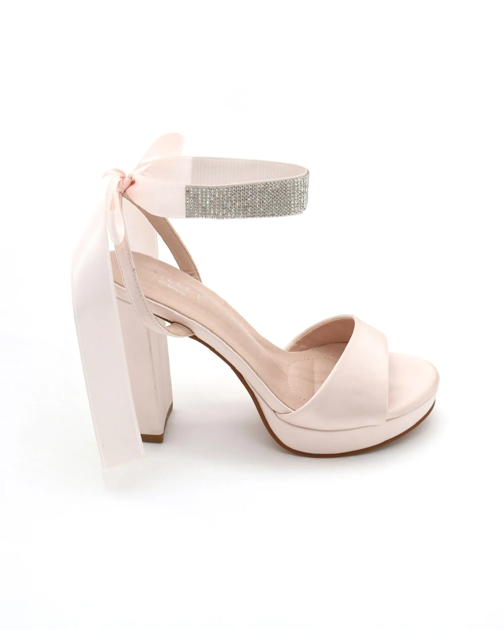 Satin Platform Block Heel Wedding Sandals with Rhinestones Strap