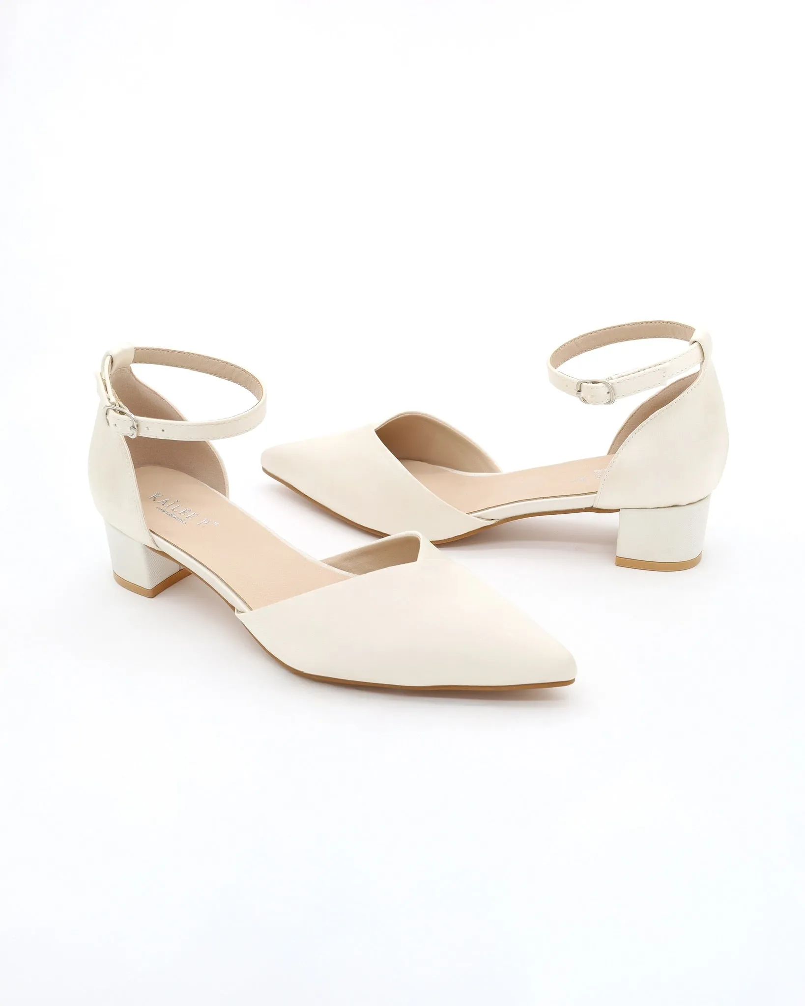 Satin Pointy Toe Low Block Heels Wedding Shoes