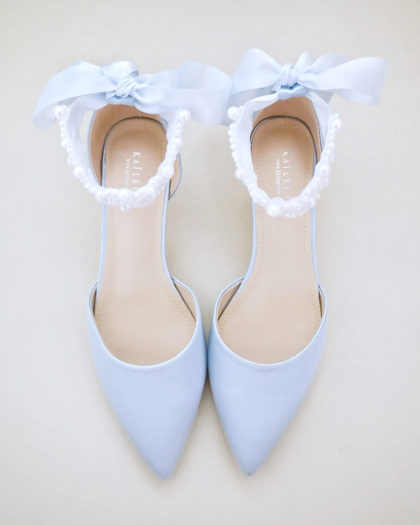 Satin Pointy Toe Low Heels with Perla Ankle Strap