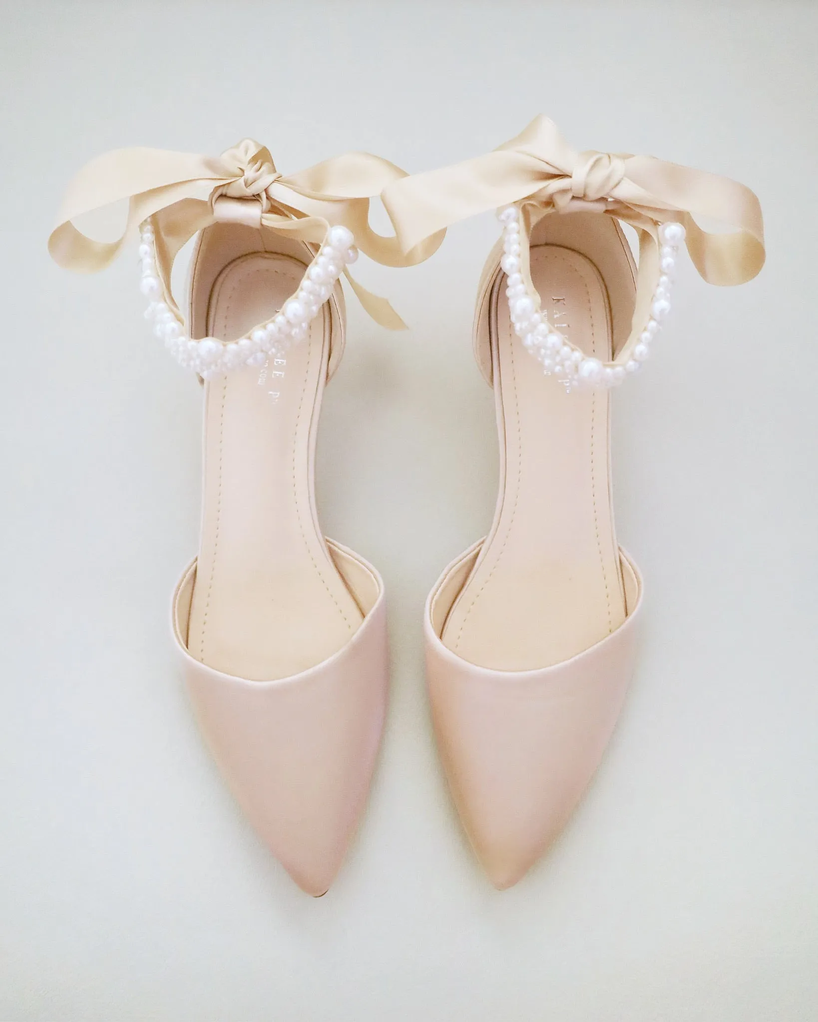 Satin Pointy Toe Low Heels with Perla Ankle Strap