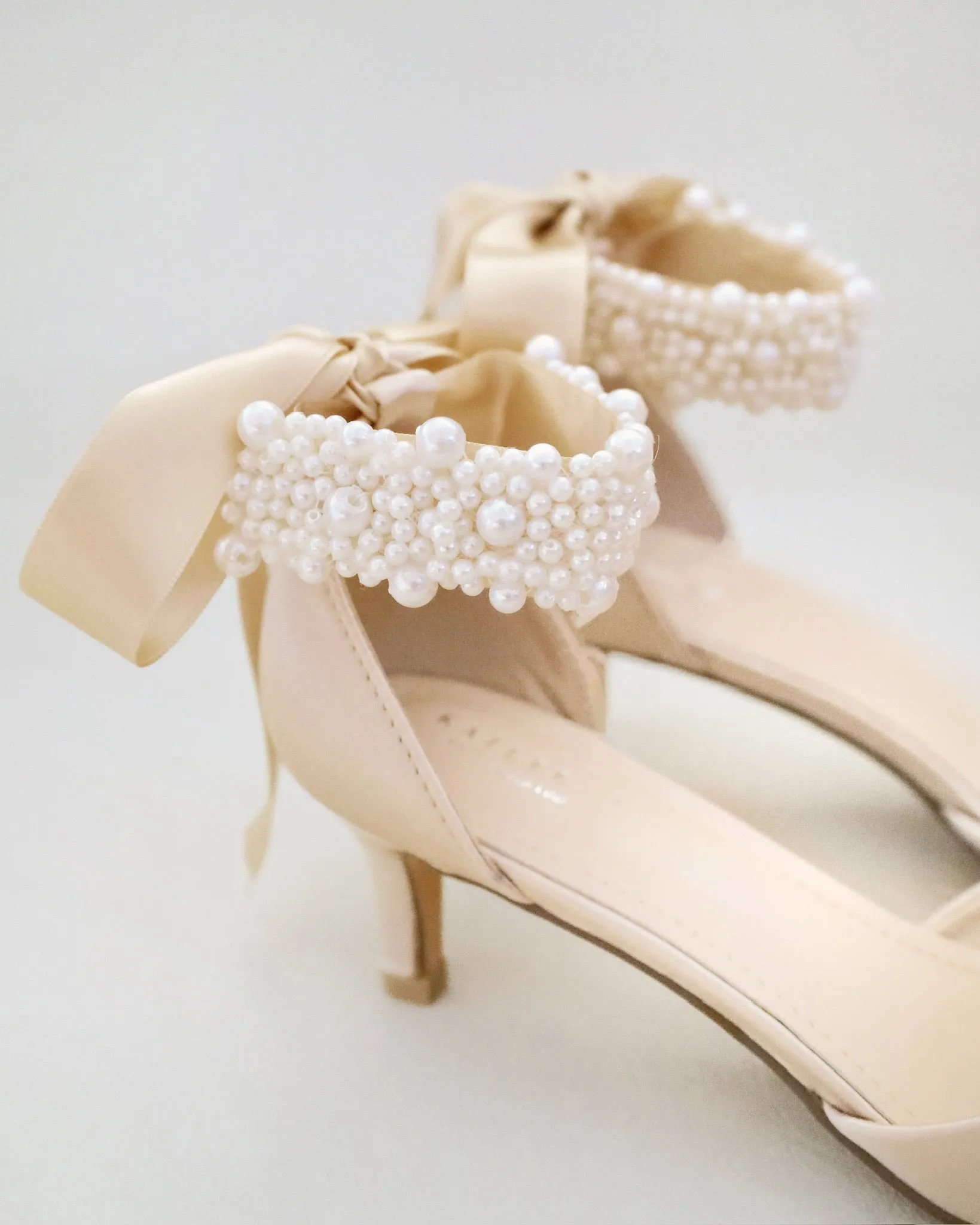 Satin Pointy Toe Low Heels with Perla Ankle Strap