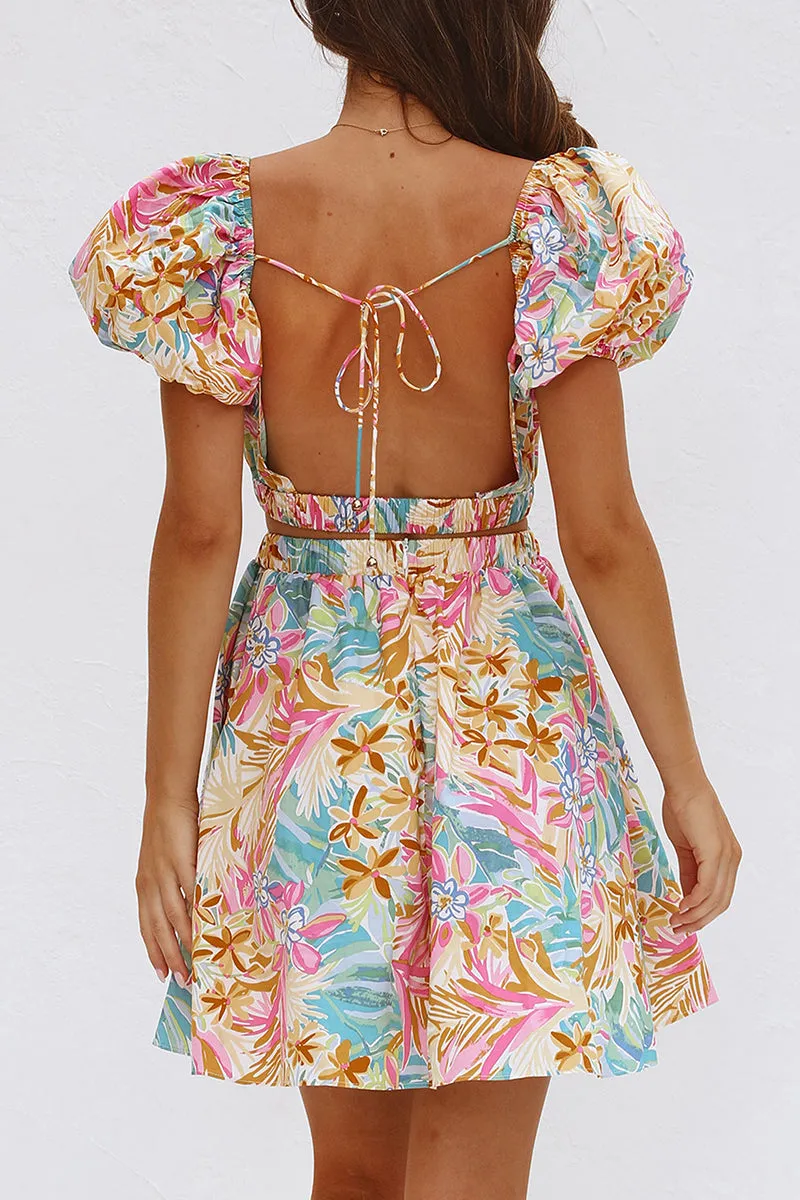 Sexy Print Pierced Flowers V Neck A Line Dresses