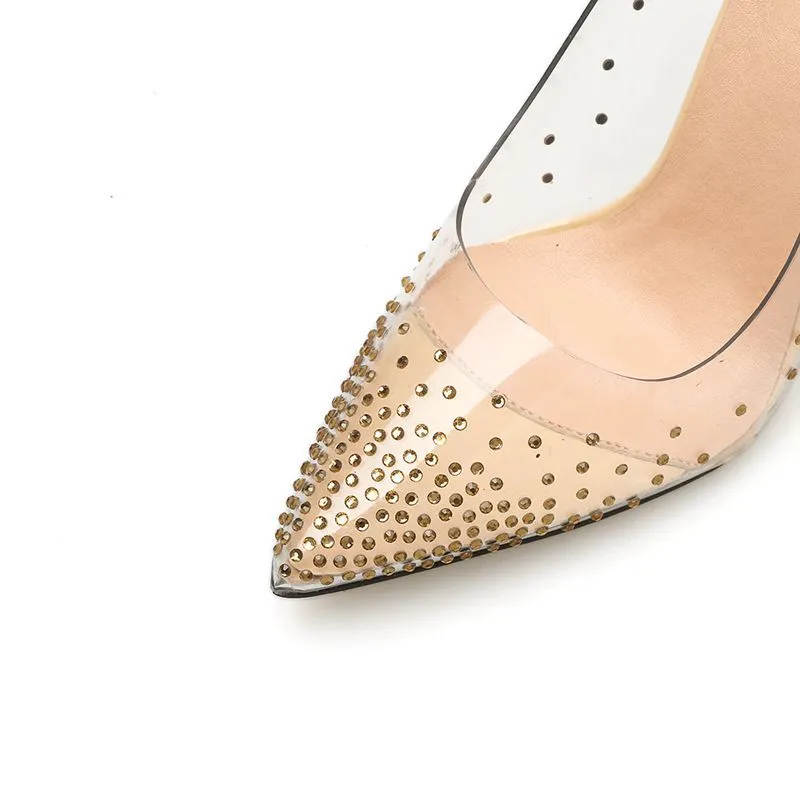 Sexy Pumps Crystal Pointed Shallow Mouth Rhinestone Transparent Thin Super High Heel Shoes