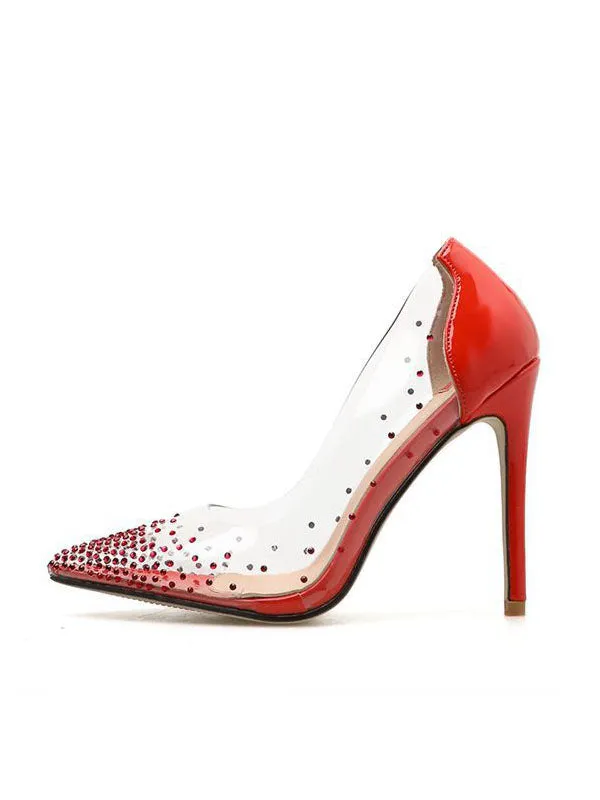 Sexy Pumps Crystal Pointed Shallow Mouth Rhinestone Transparent Thin Super High Heel Shoes