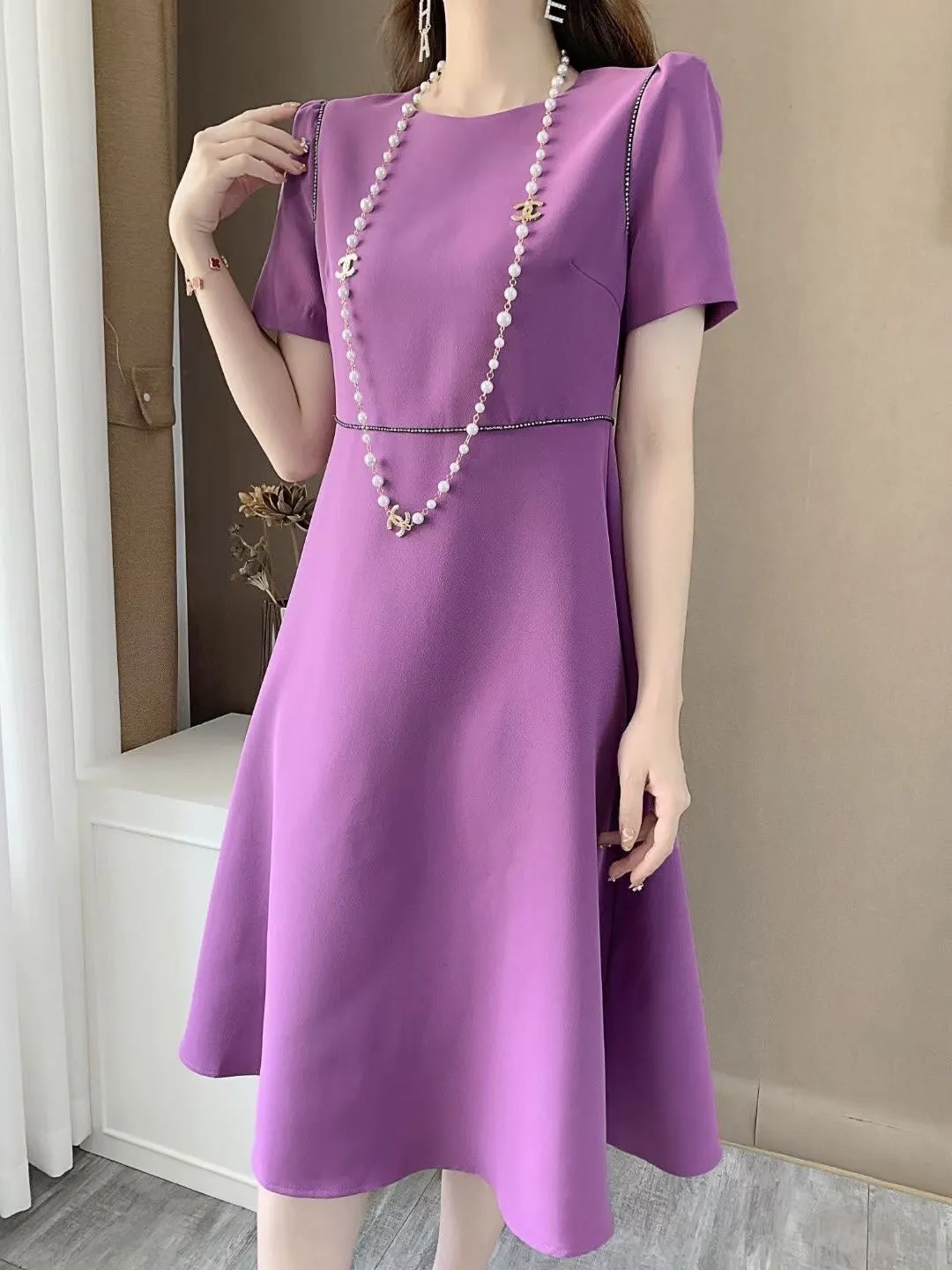 Short Sleeve O-neck A-line Dress