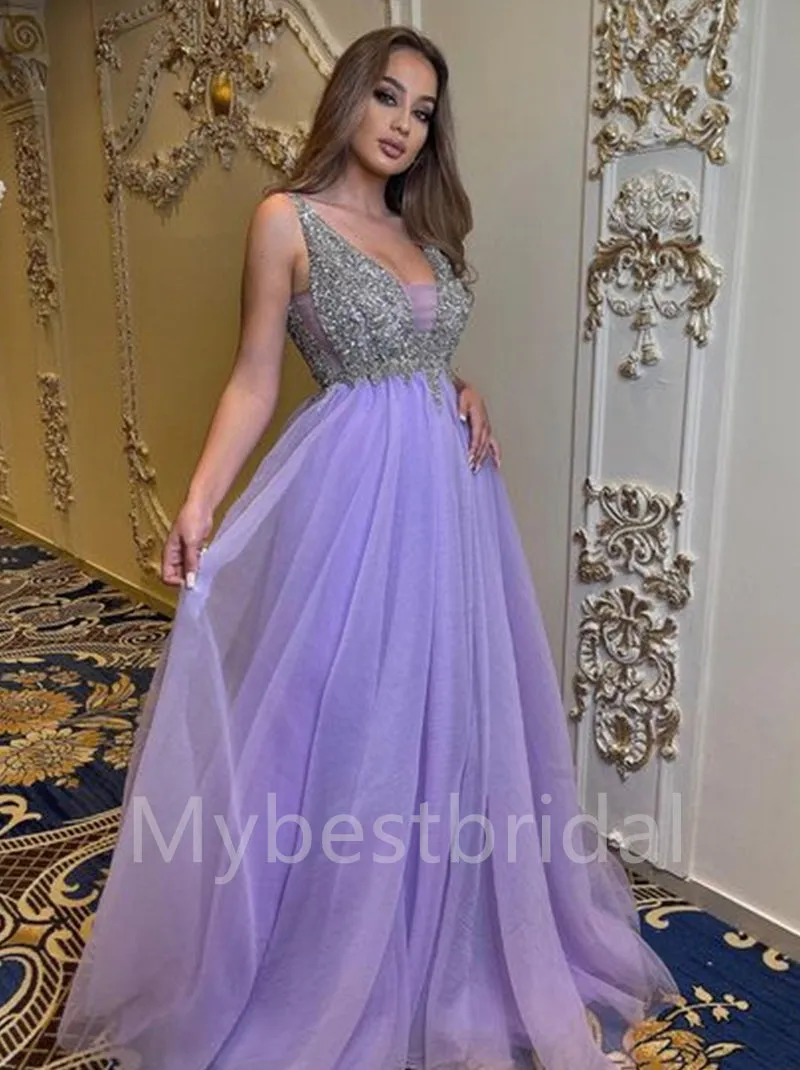 Simple V-neck A-line Sleeveless Prom Dresses , PDS0333