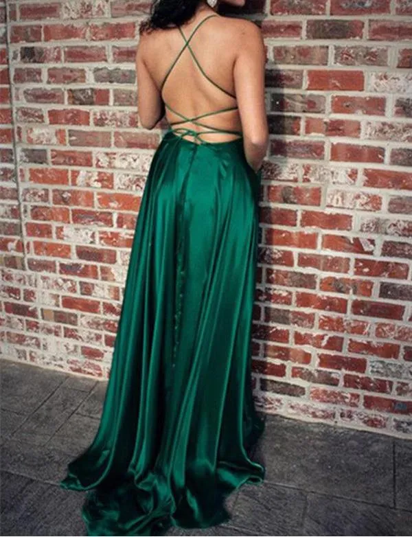 Spaghetti Straps A Line Navy Blue Prom Dress With Split Front,Cheap Prom Dresses,PDY0642