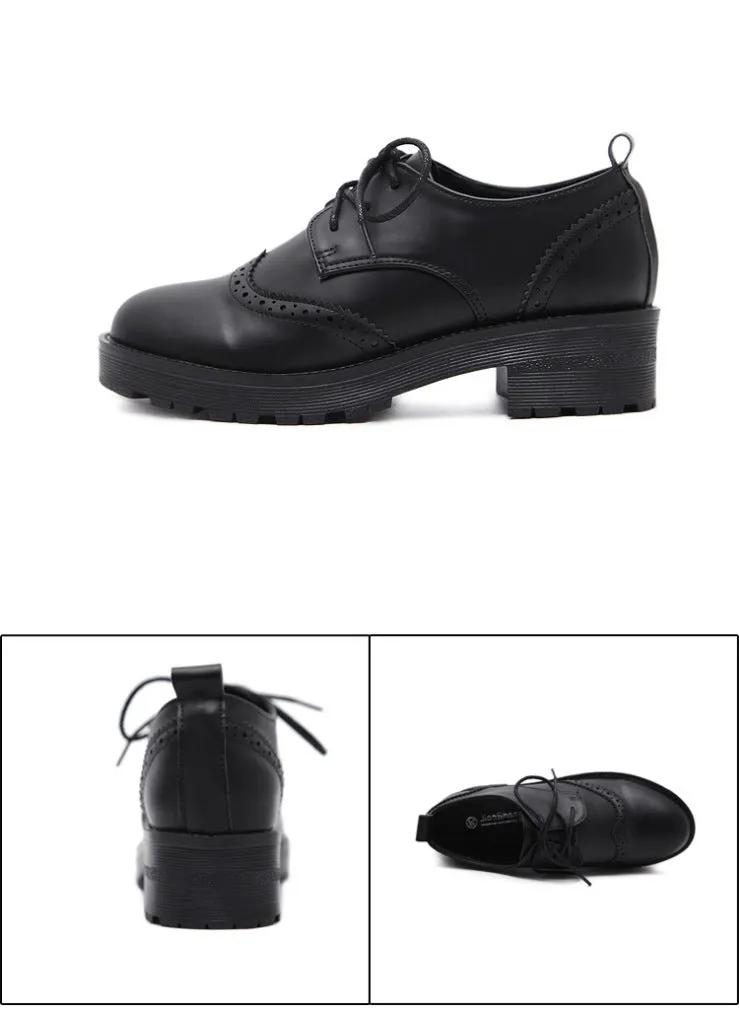 Spring and Autumn British Wind Work Small Leather Shoes Retro Shallow Mouth Single Shoes Flat Bottom Broker Women's Shoes College Wind Plus Velvet