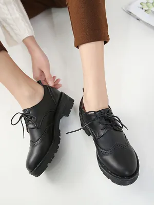 Spring and Autumn British Wind Work Small Leather Shoes Retro Shallow Mouth Single Shoes Flat Bottom Broker Women's Shoes College Wind Plus Velvet