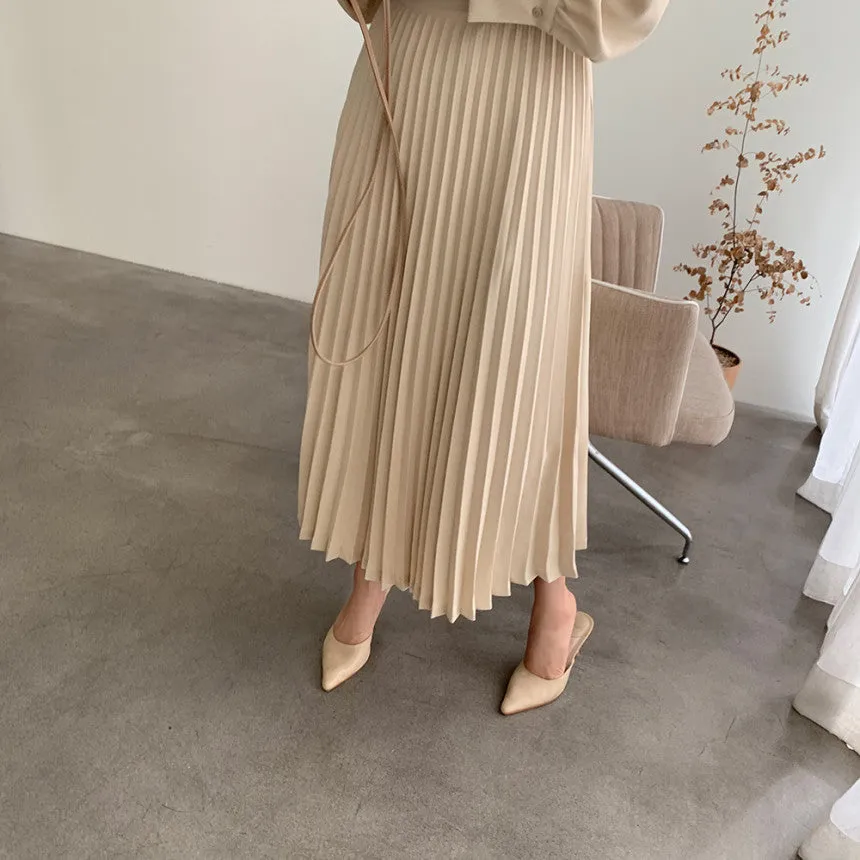 Square Collar Puff Bubble Sleeve Vintage Pleated Midi Dress