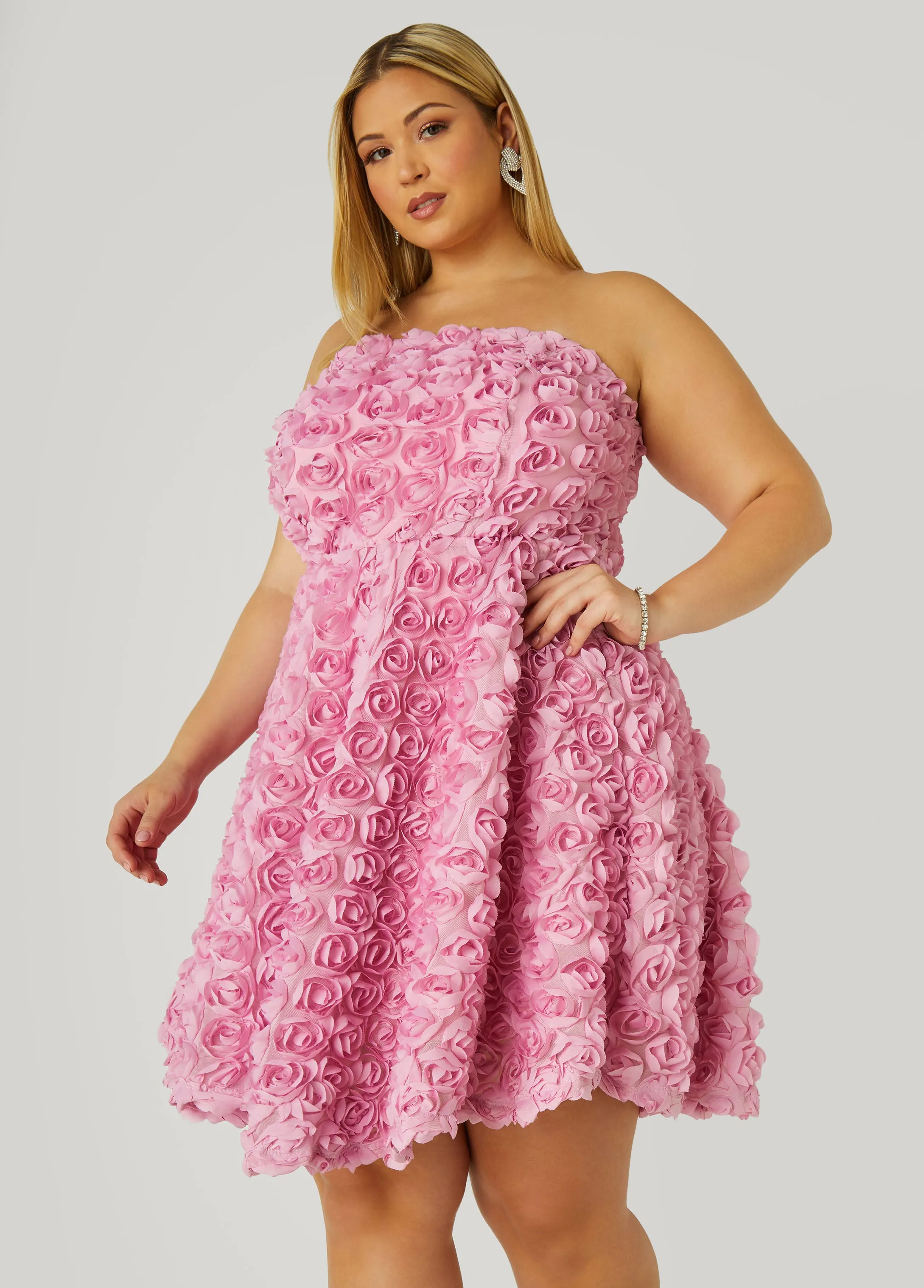 Strapless Rosette A Line Dress