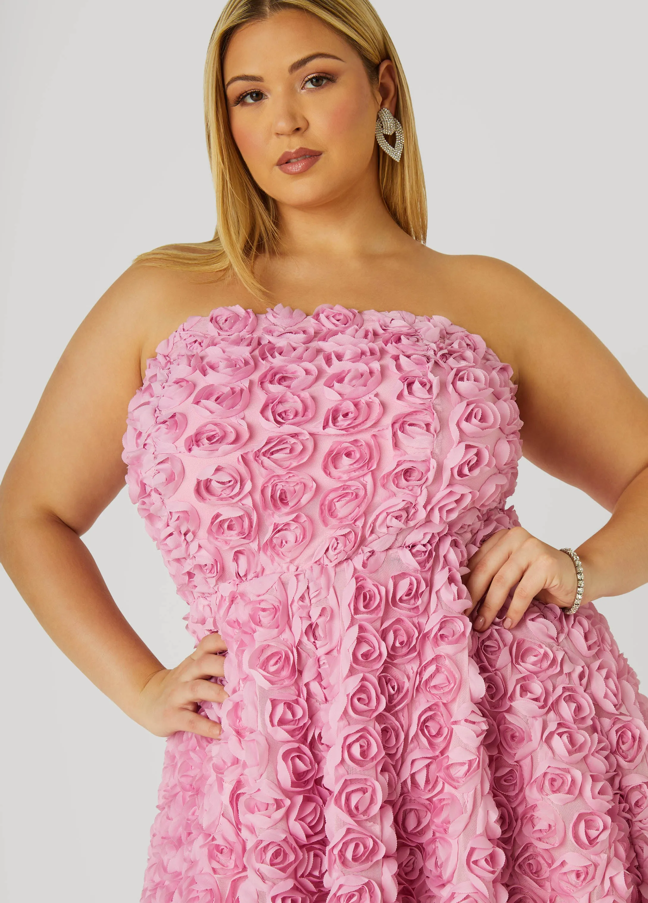 Strapless Rosette A Line Dress