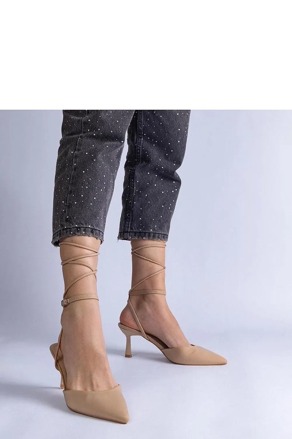 Strappy blue stilettos with an open heel