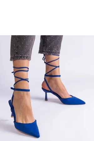 Strappy blue stilettos with an open heel