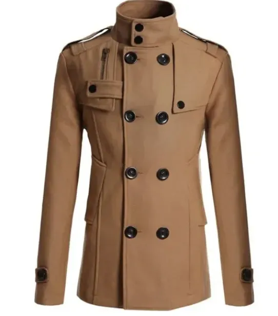 Stylish Men's Thermal Trench Coat with Stand Collar for Winter