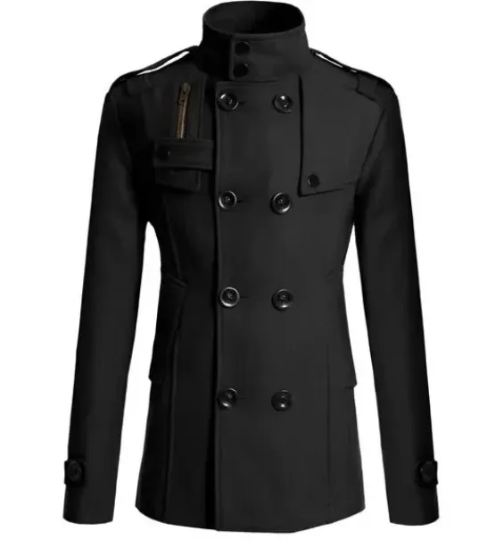 Stylish Men's Thermal Trench Coat with Stand Collar for Winter