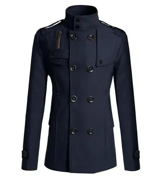 Stylish Men's Thermal Trench Coat with Stand Collar for Winter