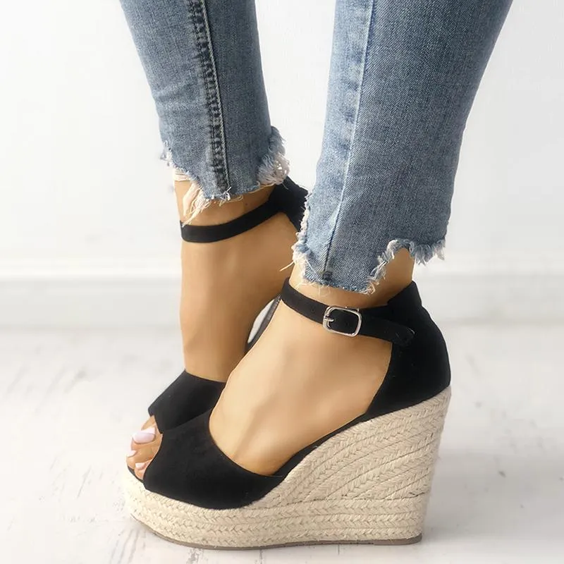 Suede Hemp Pointed Wedge Sandals