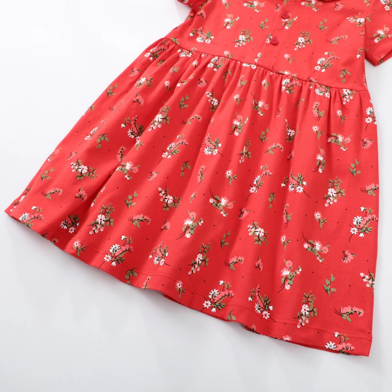 Summer Baby Girls Flower Print Casual Cotton Dress - Red