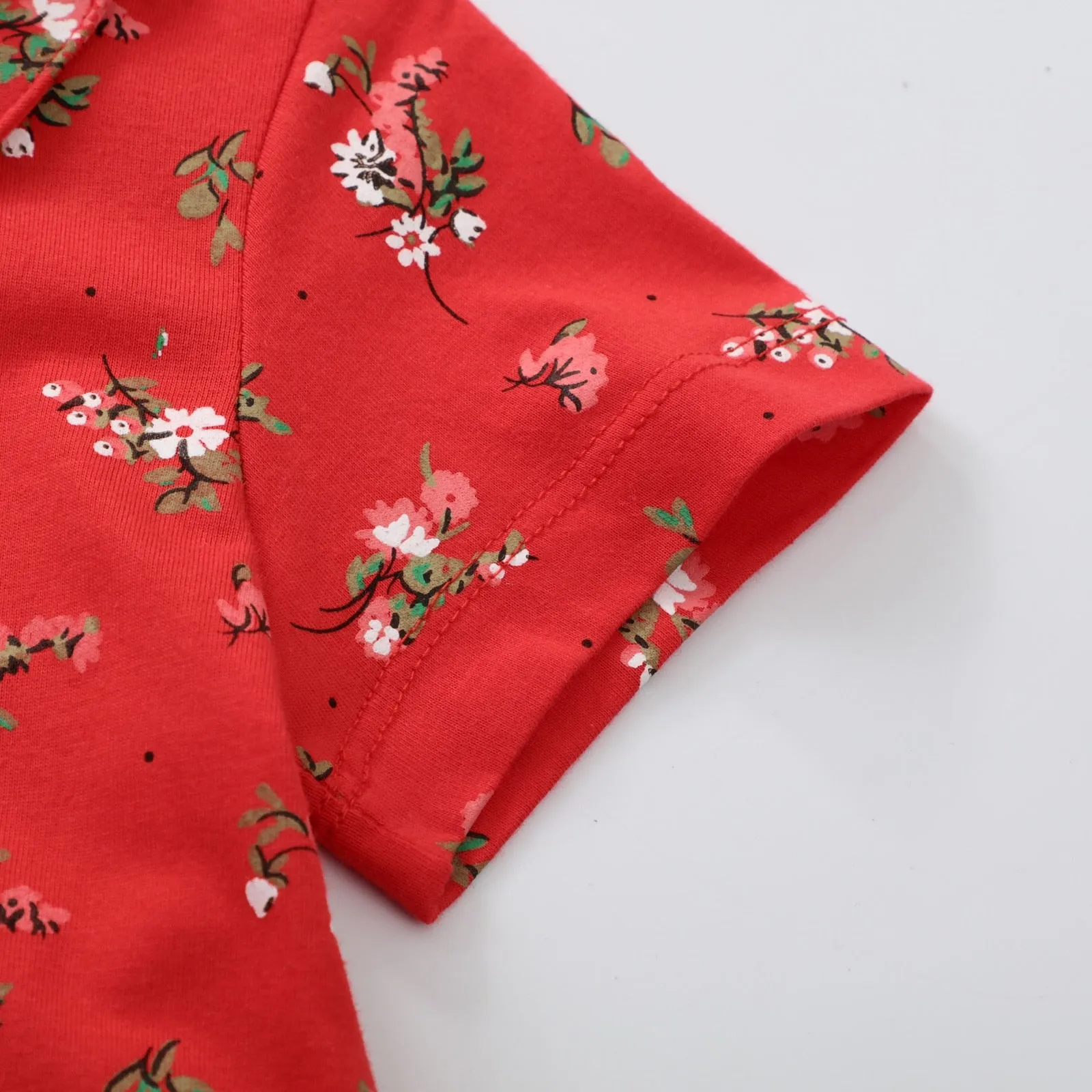Summer Baby Girls Flower Print Casual Cotton Dress - Red