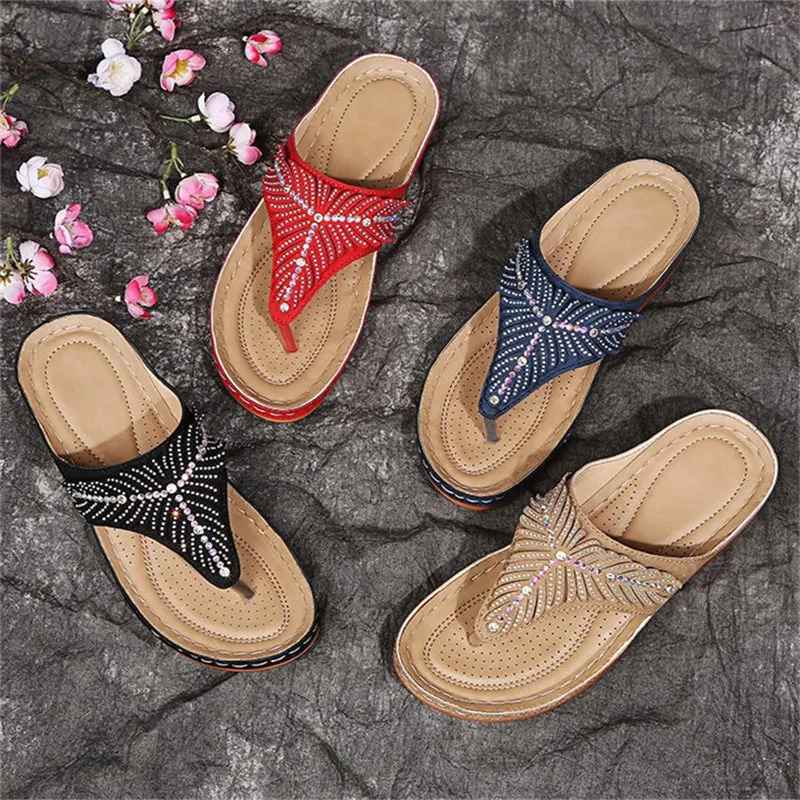 Summer Female Glitter Wedge Heels Casual Beach Slippers