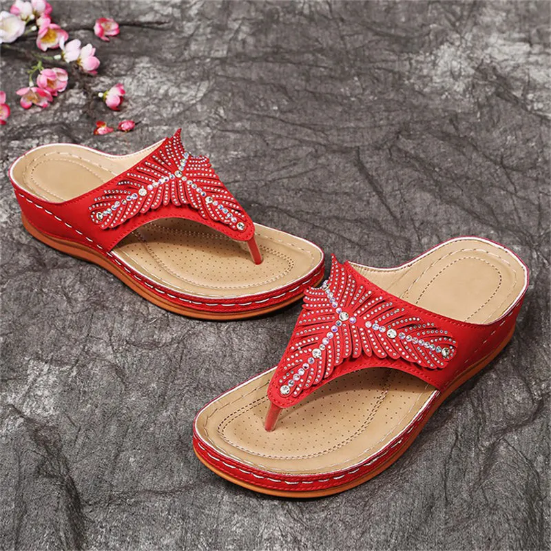 Summer Female Glitter Wedge Heels Casual Beach Slippers