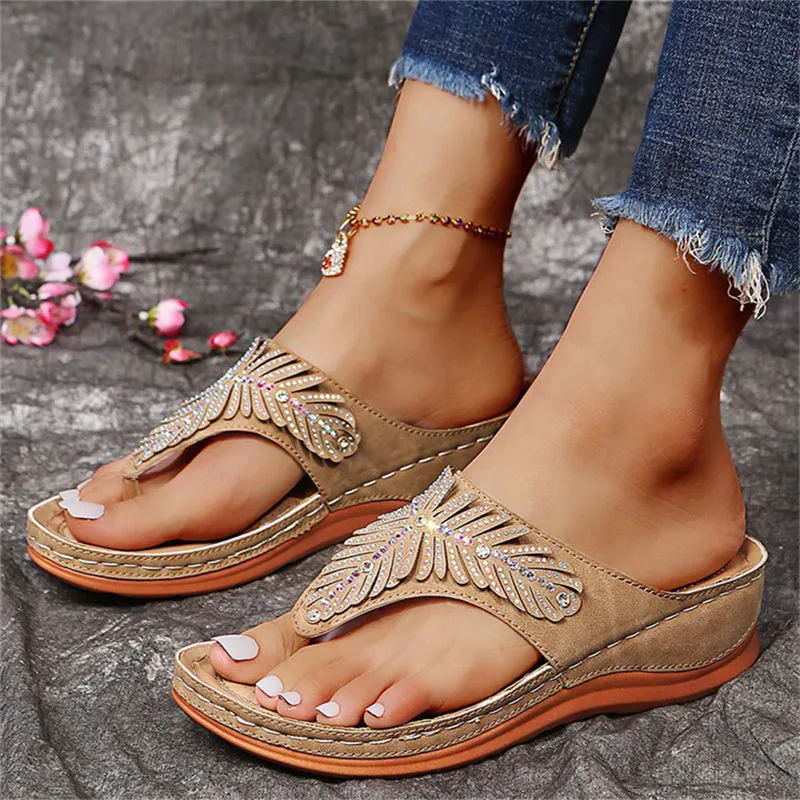 Summer Female Glitter Wedge Heels Casual Beach Slippers