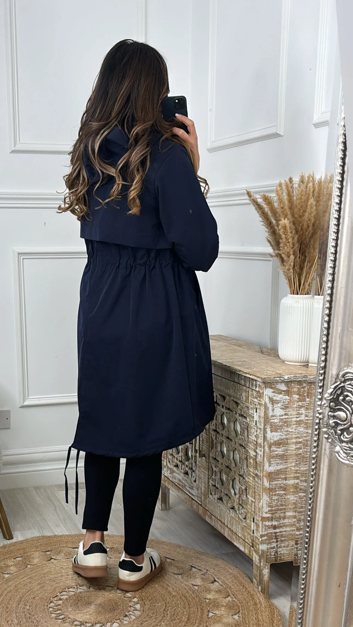 Suzie Navy Drawstring Trench Jacket
