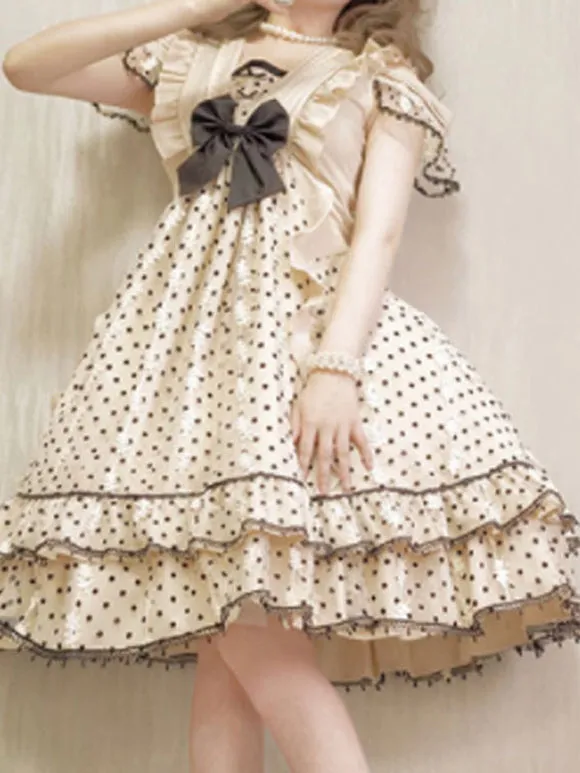 Sweet Lolita Dress Short Sleeves Bows Dress