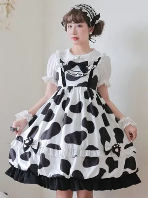 Sweet Lolita JKS Dress Polyester Sleeveless Cow Pattern Sweet Dress Lolita Jumper Skirt