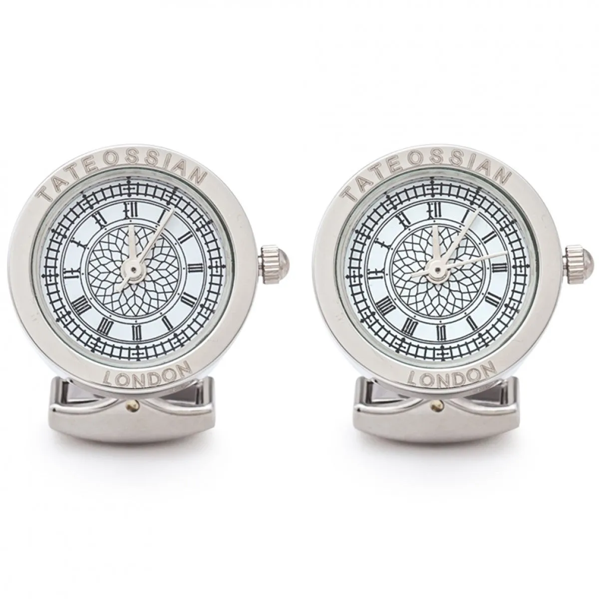 Tateossian Men's Big Ben Mechanical Watch Cuff Links, White