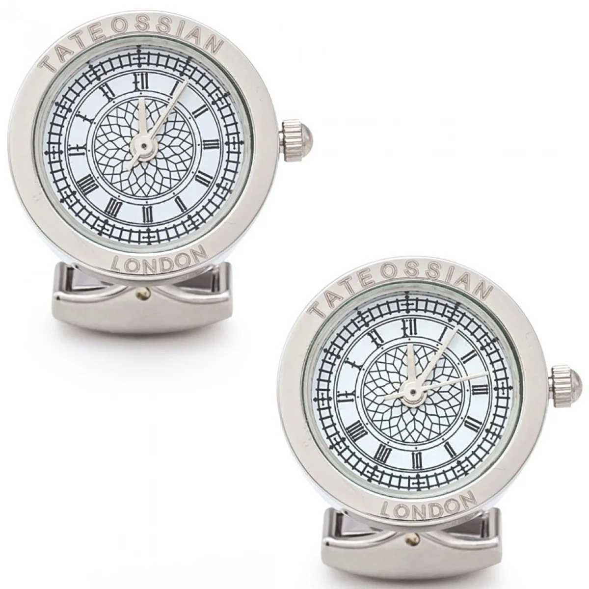 Tateossian Men's Big Ben Mechanical Watch Cuff Links, White
