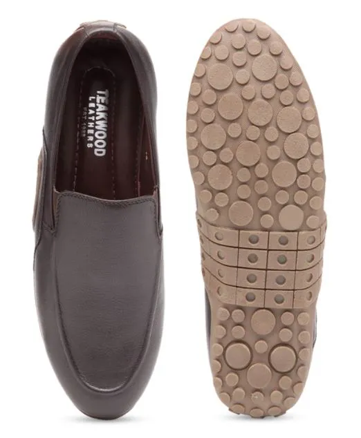 Teakwood Men Brown Solid Genuine Leather Formal Slip On