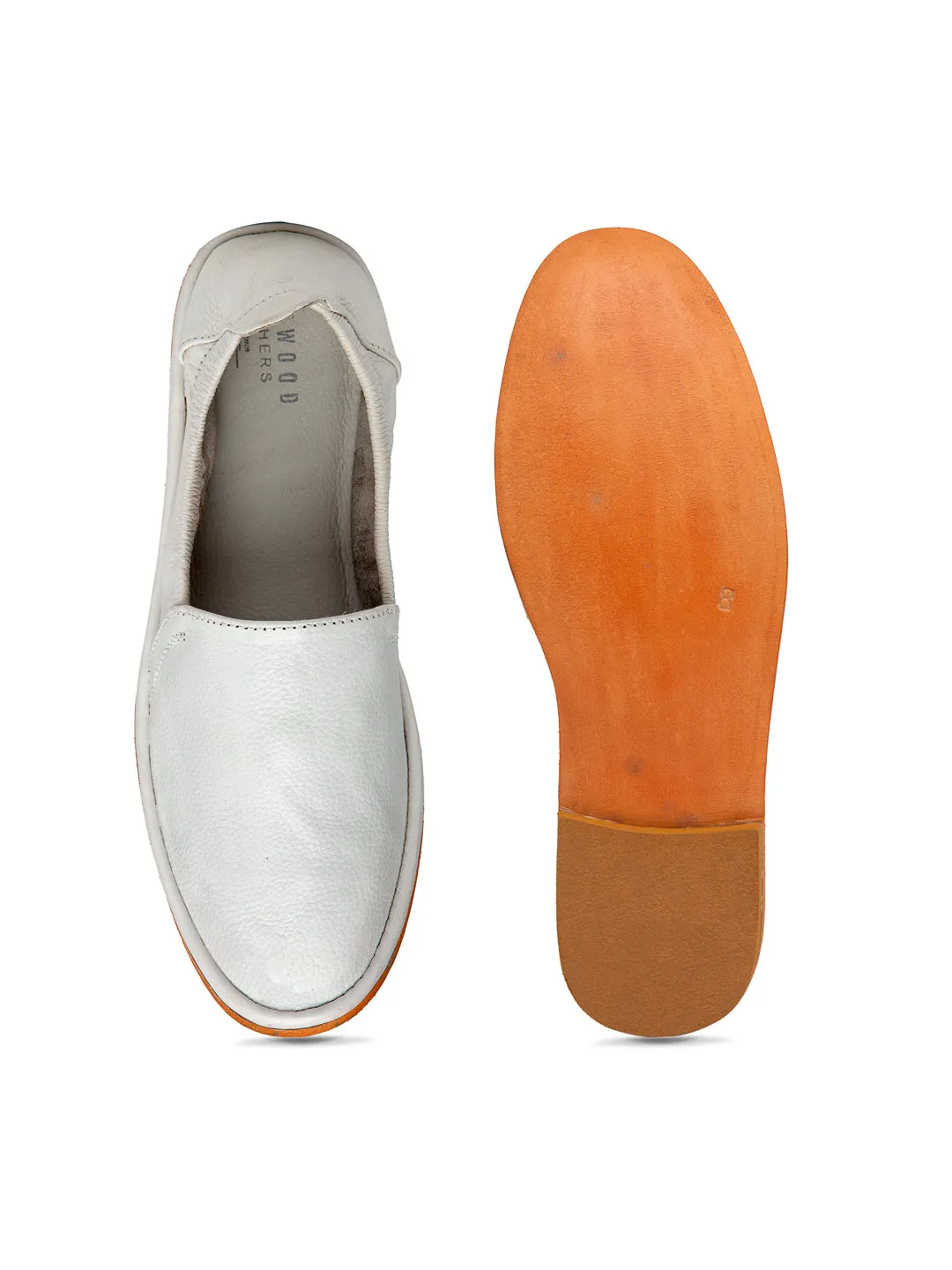Teakwood Men White Leather Mojaris||Men's White Traditional Leather Mojari (Jutti/Loafers)