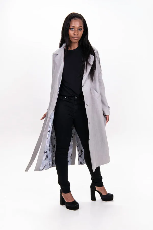 Timeless Tweed Trench Coat - Light Grey