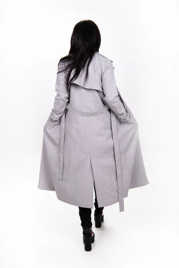 Timeless Tweed Trench Coat - Light Grey