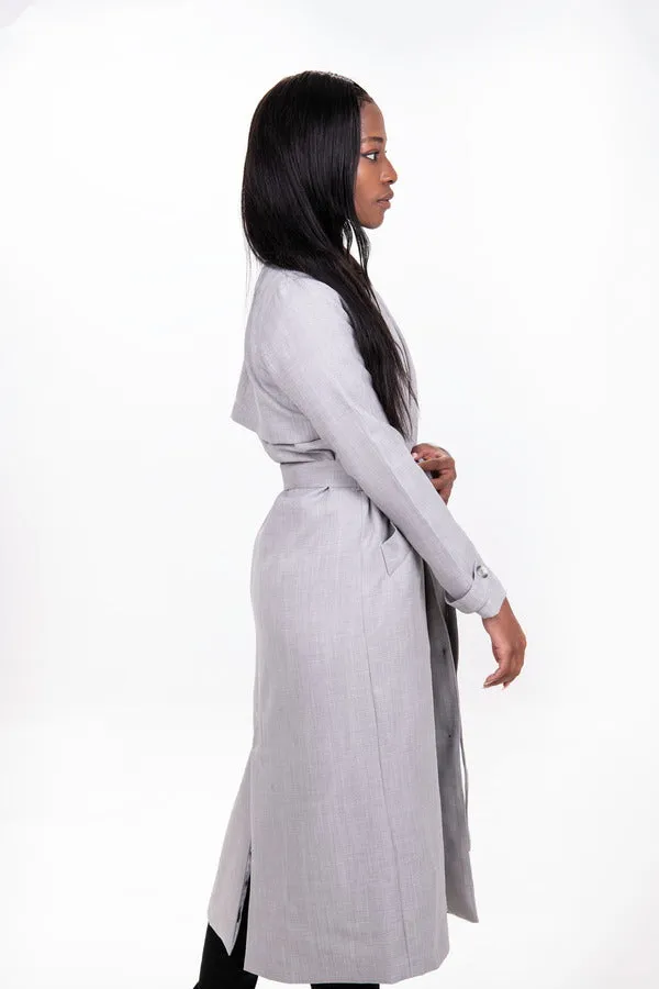 Timeless Tweed Trench Coat - Light Grey