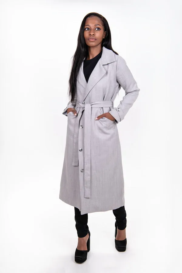 Timeless Tweed Trench Coat - Light Grey