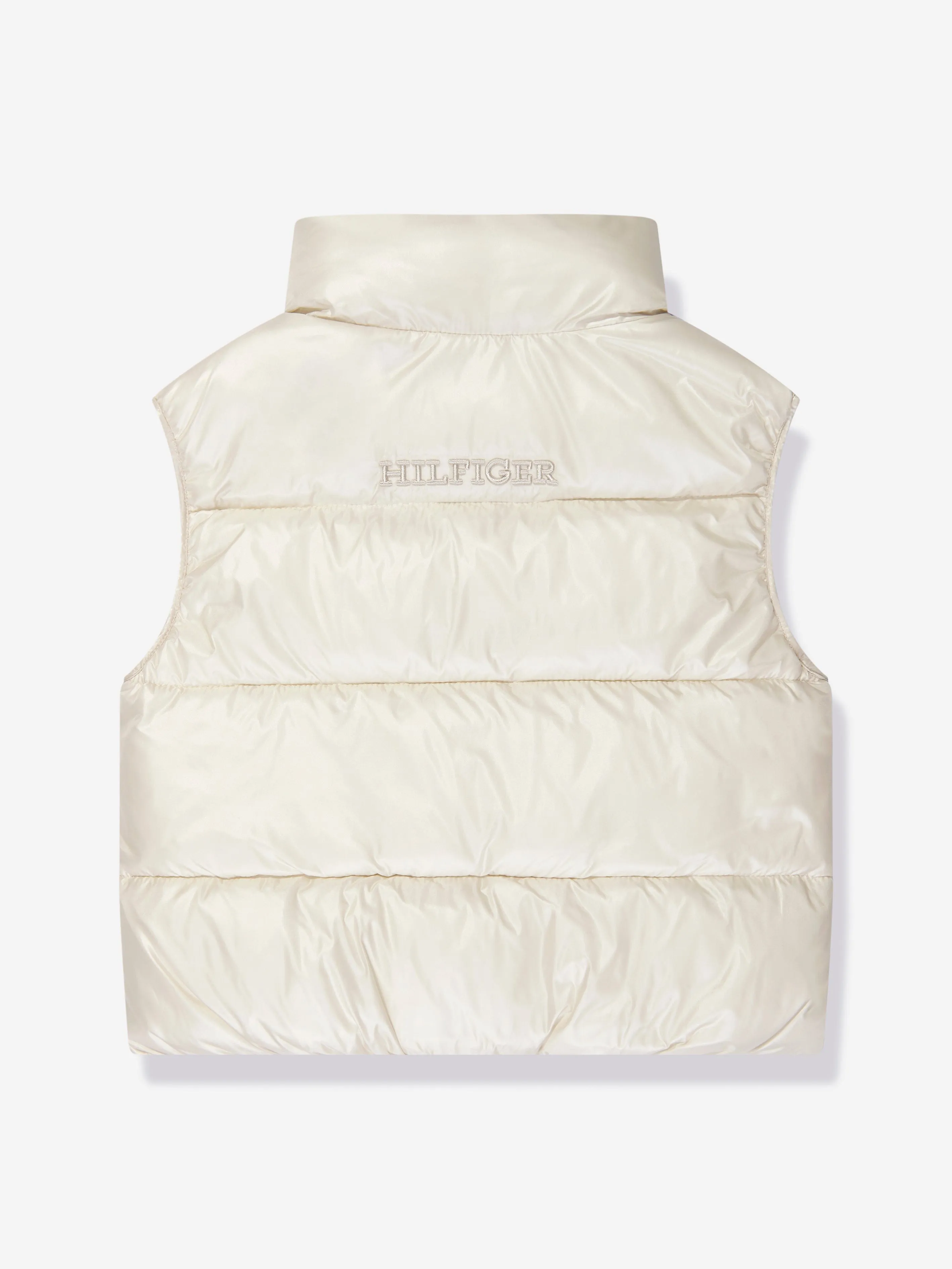 Tommy Hilfiger Girls Glossy Short Puffer Vest in Beige