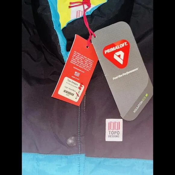 Topo Designs Women’s Full-Zip Puffer Vest Color Block Teal Black Size Large NWT