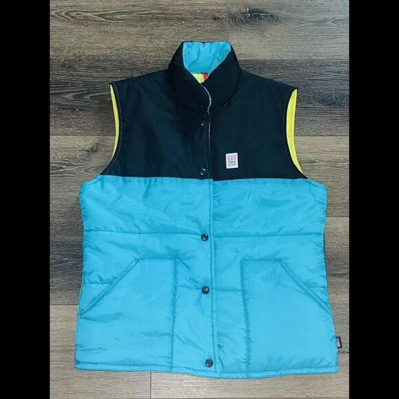 Topo Designs Women’s Full-Zip Puffer Vest Color Block Teal Black Size Large NWT