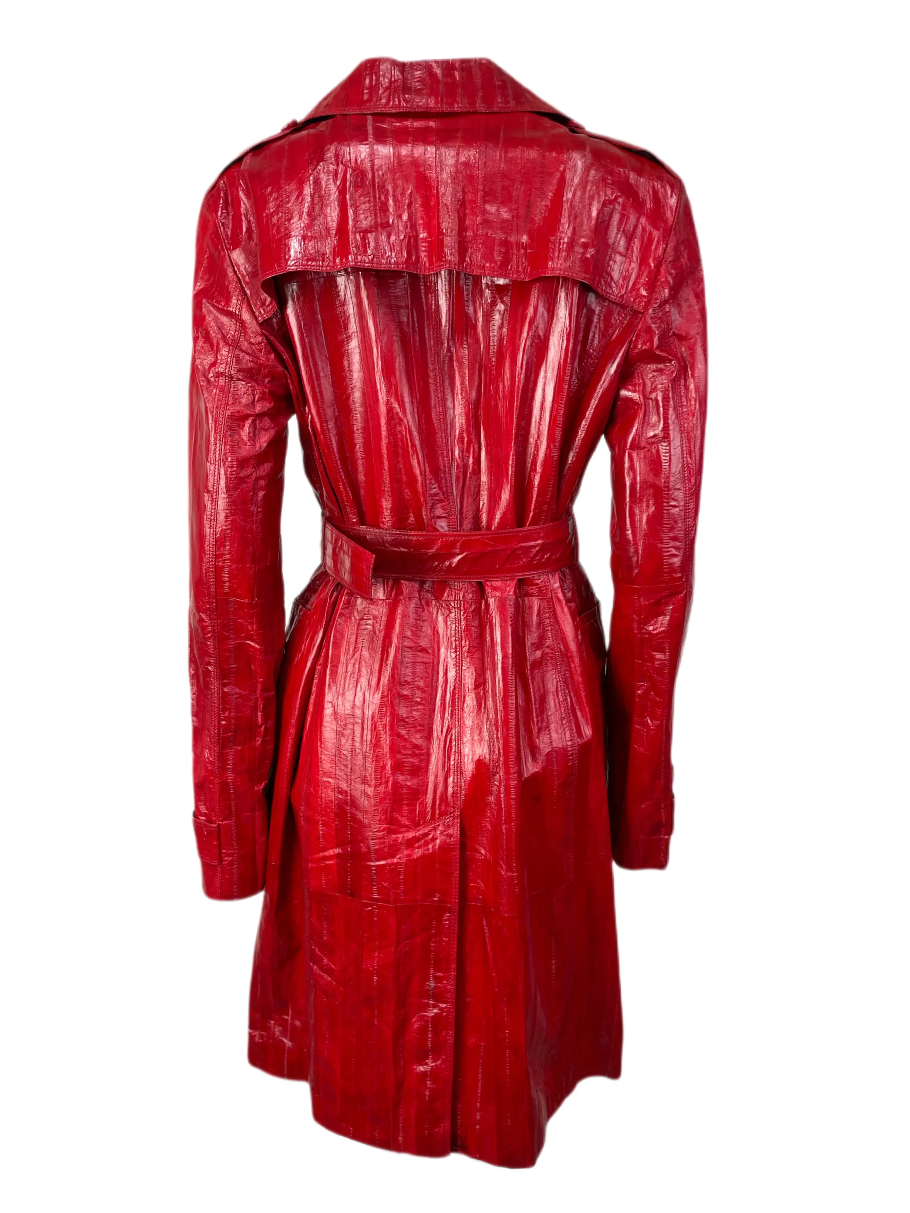 TRUSSARDI Women's Red Leather Trench Coat #PE03 38 NWT