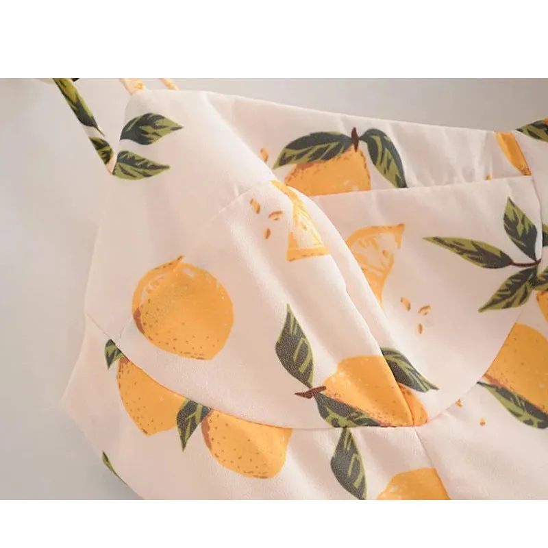 Tube Top Lace-up Lemon Floral Split Midi Dresses