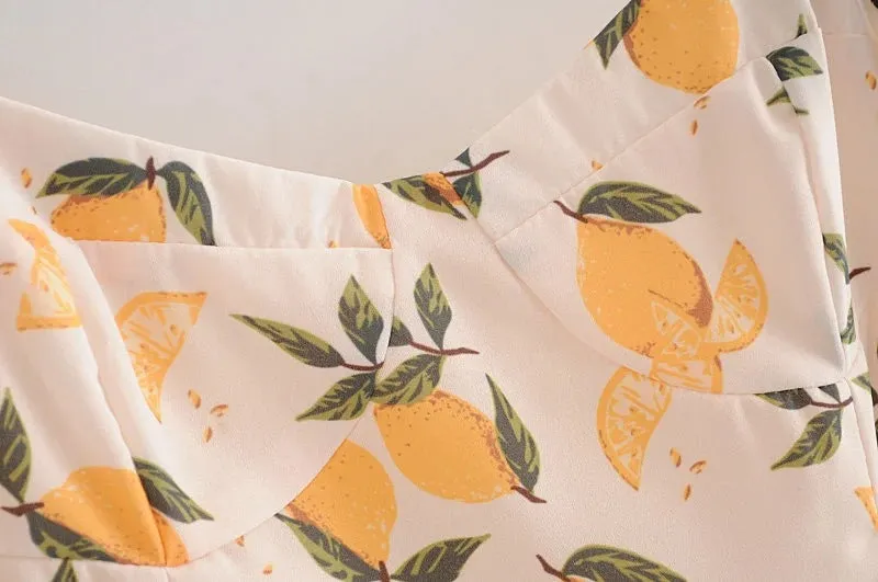 Tube Top Lace-up Lemon Floral Split Midi Dresses