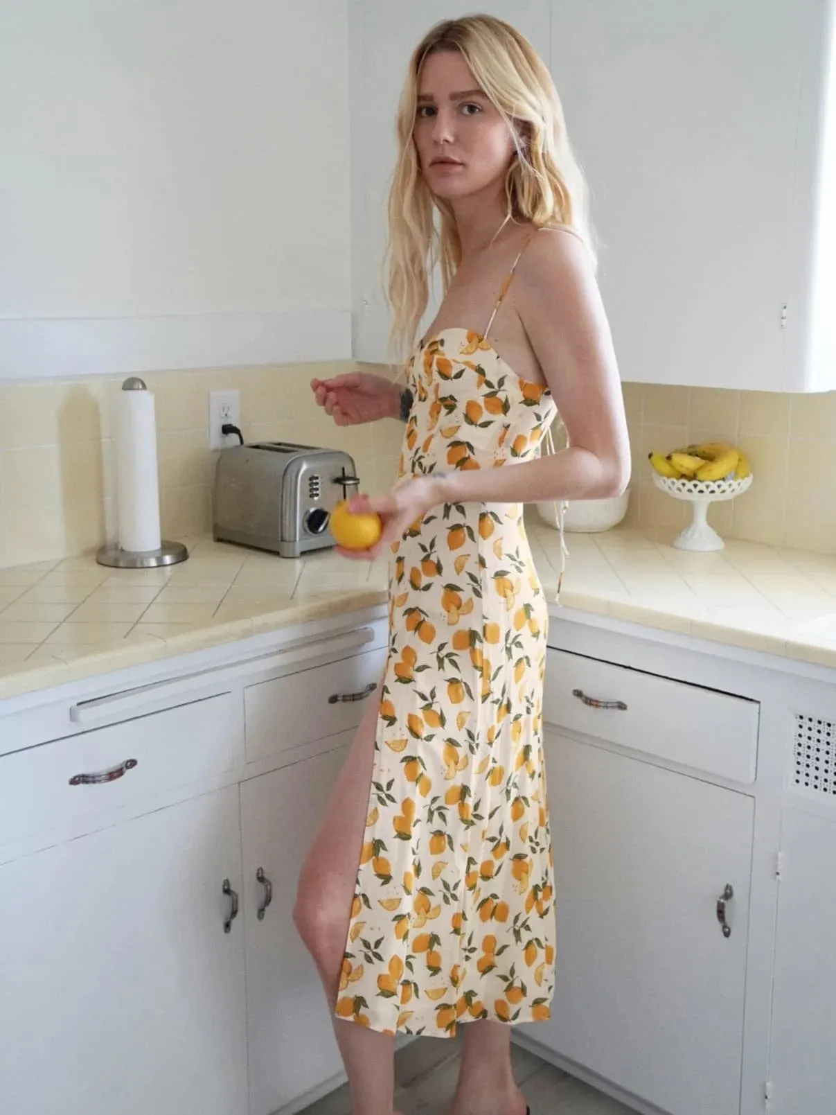 Tube Top Lace-up Lemon Floral Split Midi Dresses