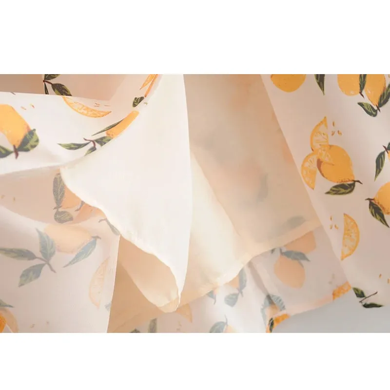 Tube Top Lace-up Lemon Floral Split Midi Dresses