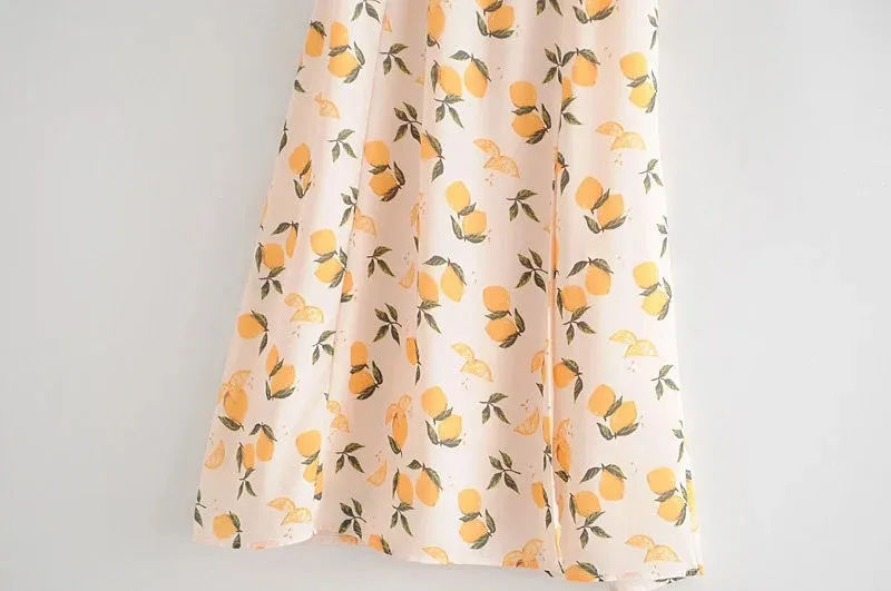 Tube Top Lace-up Lemon Floral Split Midi Dresses