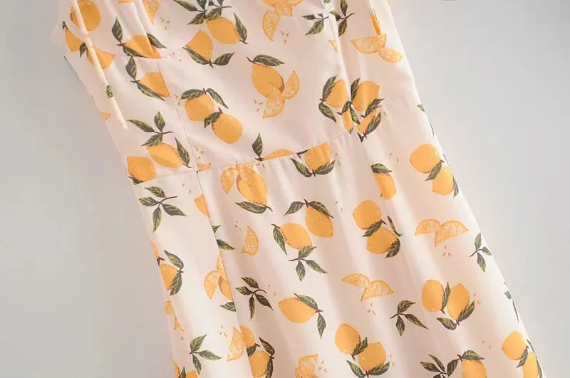 Tube Top Lace-up Lemon Floral Split Midi Dresses
